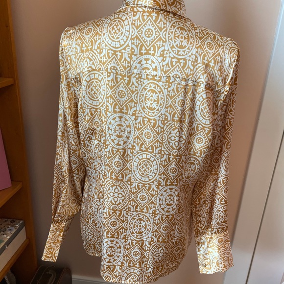 BCBGMaxazria Tan Cream Sateen Tie Neck Blouse - Picture 5 of 6